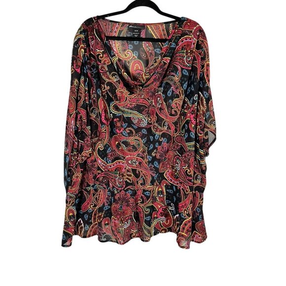 Lane Bryant Floral Sheer Top 26 Black Paisley Chic Preppy Resort Classic 80s - Picture 1 of 9